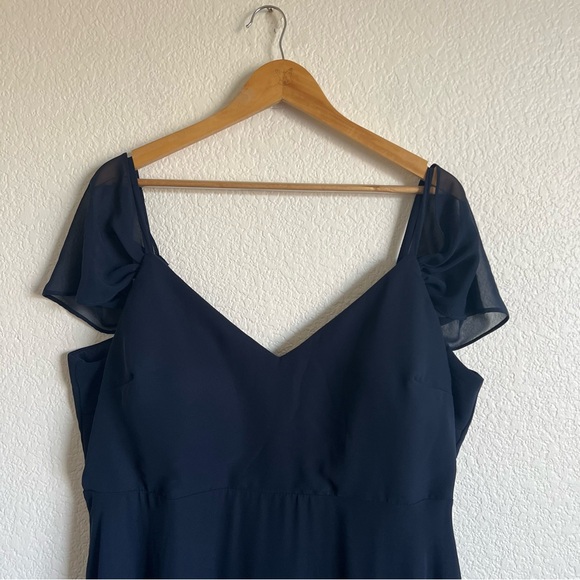 Birdy Grey 2X Navy Devin Chiffon Bridesmaid Formal Gown Dress Detachable Sleeves - Picture 4 of 13